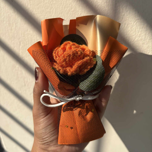 Handmade Orange Tulip crochet mini flower – small decorative crochet flower 