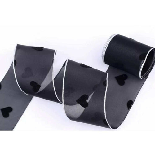 Black heart ribbon for gift wrapping, DIY crafts, and hair accessories.