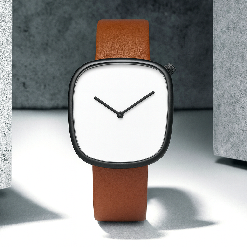 Watch with a brown leather strap