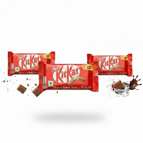 Two KitKat chocolate bars with red packaging on a white background