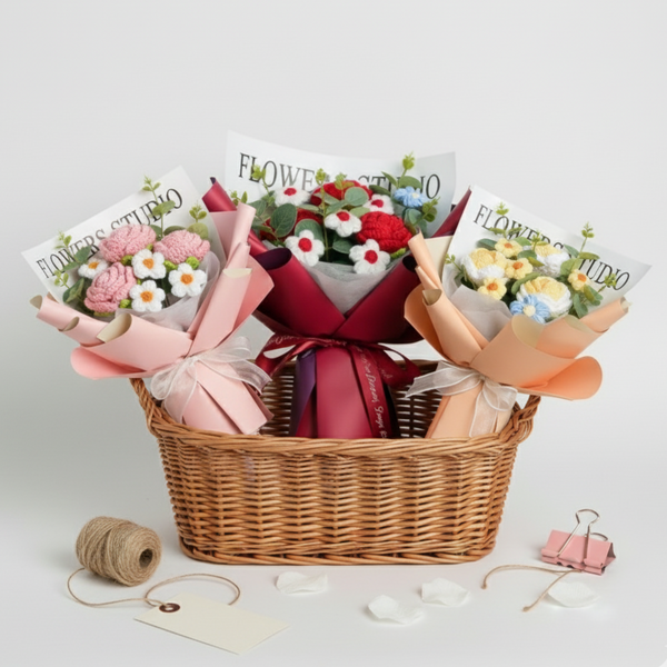 Large crochet flower bouquet handcrafted from cotton, gift-ready, everlasting home décor for birthdays, anniversaries, or festivals in Bangladesh