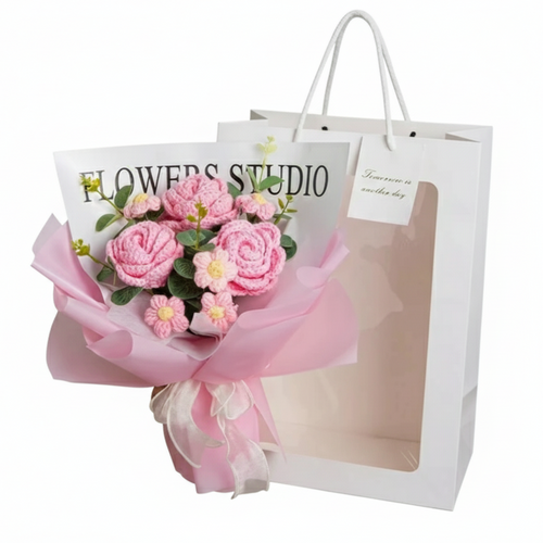 Premium  Pink crochet floral bouquet – large size, vibrant yarn flowers for special occasions